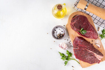 Raw beef meat steaks ready for cooking grilling