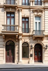 Obraz premium Elegant city villa facade, classic architecture, stone details, building, cityscape