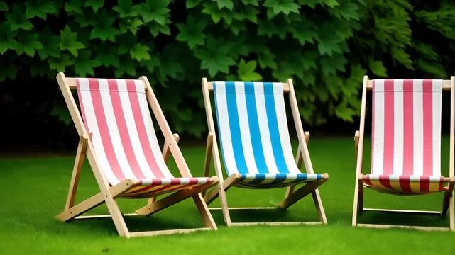 Summer fun, deckchairs in the garden ready for an event or a lazy day in the sun