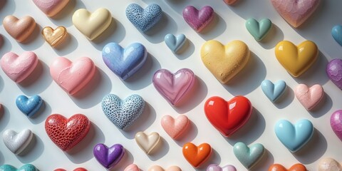 there are many hearts that are all different colors and sizes.
