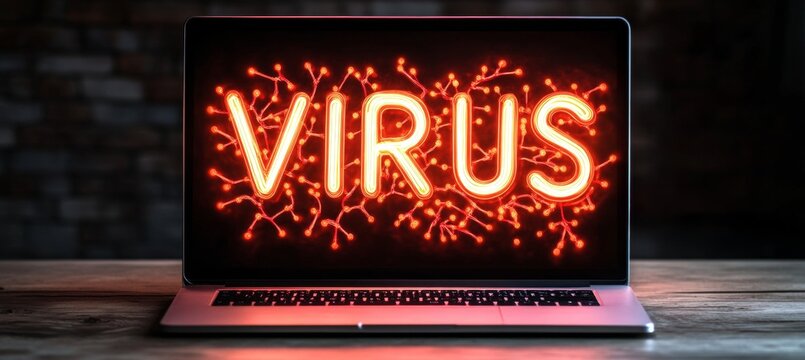 Malware Virus Warning Concept Through Illuminated Screen, Highlighting Digital Threats