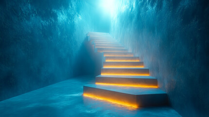 Mysterious glowing stairs leading up pathway towards light