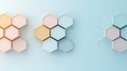 Hexagonal shapes in various shades create an eye-catching design against a soft gradient background