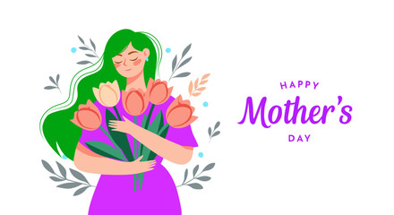 Mint Green Tulip Bouquet in Woman's Arms for Mother's Day Floral Vector Design, Isolated