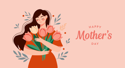 Peach Fuzz Tulip Bouquet Held by Woman for Mother's Day Floral Vector Design, Isolated