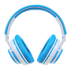 Professional studio headphones with leather cushions. Blue over-ear headphones isolated on white background