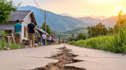 Close-up of a damaged sidewalk with visible cracks, illustrating earthquake effects. --ar 16:9 --style raw --profile xezo1av --stylize 750 --v 6.1 Job ID: 3fa5e5f9-db41-4b00-8ef7-344f20cd482d