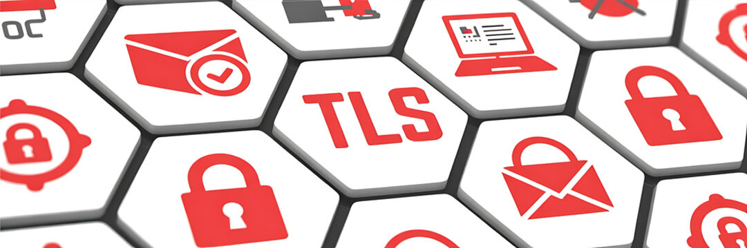 TLS concept, Transport Layer Security, 3D illustration, blurred background, internet encryption, secure communication, digital security, TLS protocol, SSL encryption, web security, data protection, 
