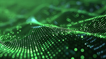 Abstract glowing green wave of particles. Futuristic technology or science background.