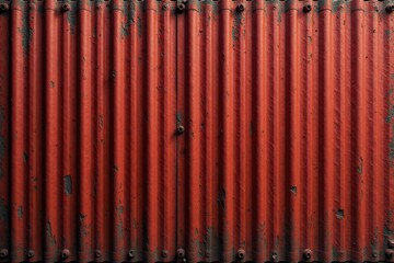 Obraz premium Rustic Red Corrugated Metal Panel Texture Weathered, Aged, Industrial Background with Rivets
