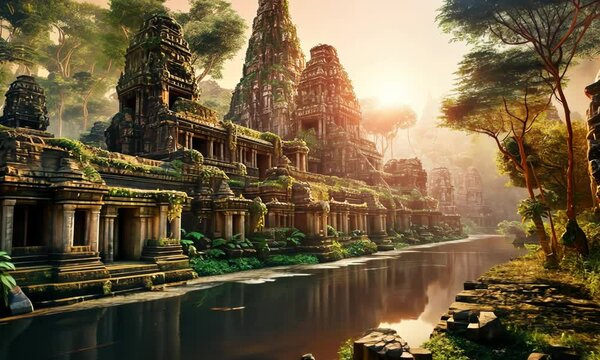 Beautiful ancient temple in Cambodia  at sunset