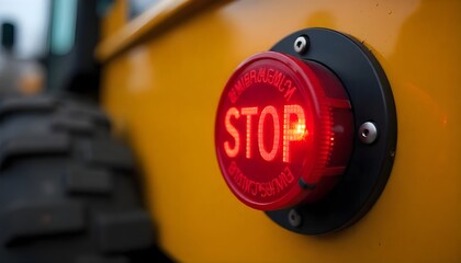 A close-up of an emergency stop button on a heavy machine, emphasizing the importance of quick response in accidents, perfect for World Day of Safety and Health at Work