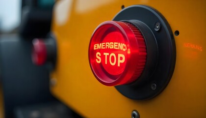 Fototapeta premium A close-up of an emergency stop button on a heavy machine, emphasizing the importance of quick response in accidents, perfect for World Day of Safety and Health at Work