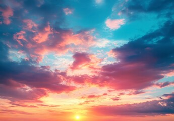Obraz premium Vibrant Sunset Sky with Orange Blue Gradient and Pink Clouds in Atmospheric Evening Light
