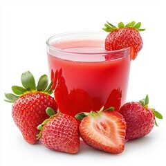 Fresh strawberry juice isolated, vibrant red fruit with detailed texture and vivid color.