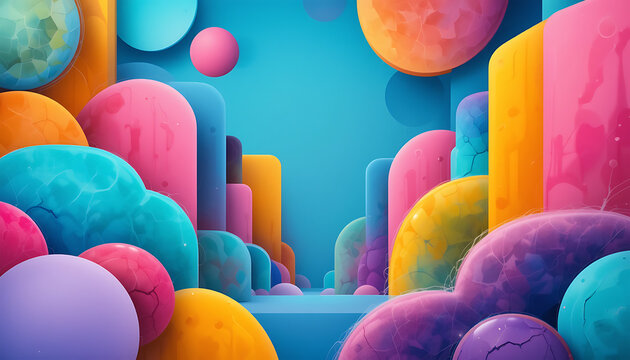 Abstract Colorful Candyland with Geometric Shapes and Vibrant Pastel Colors