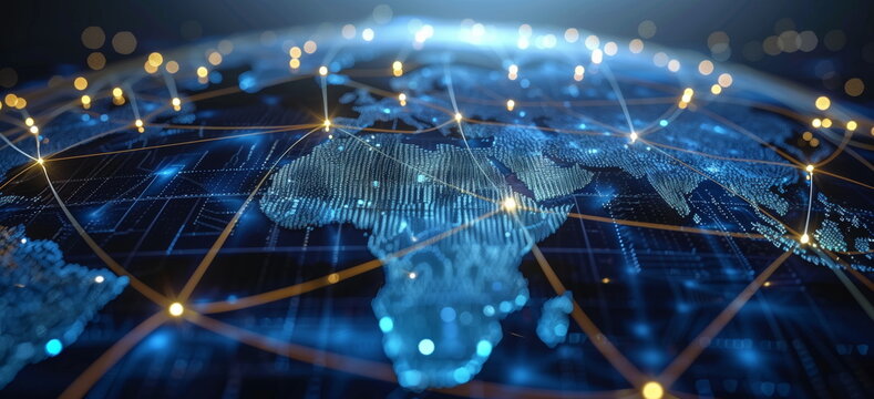 world economics, trade, and global geopolitics background. Chain reaction links of global world markets.