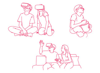 brother and sister at home using virtual-reality headset