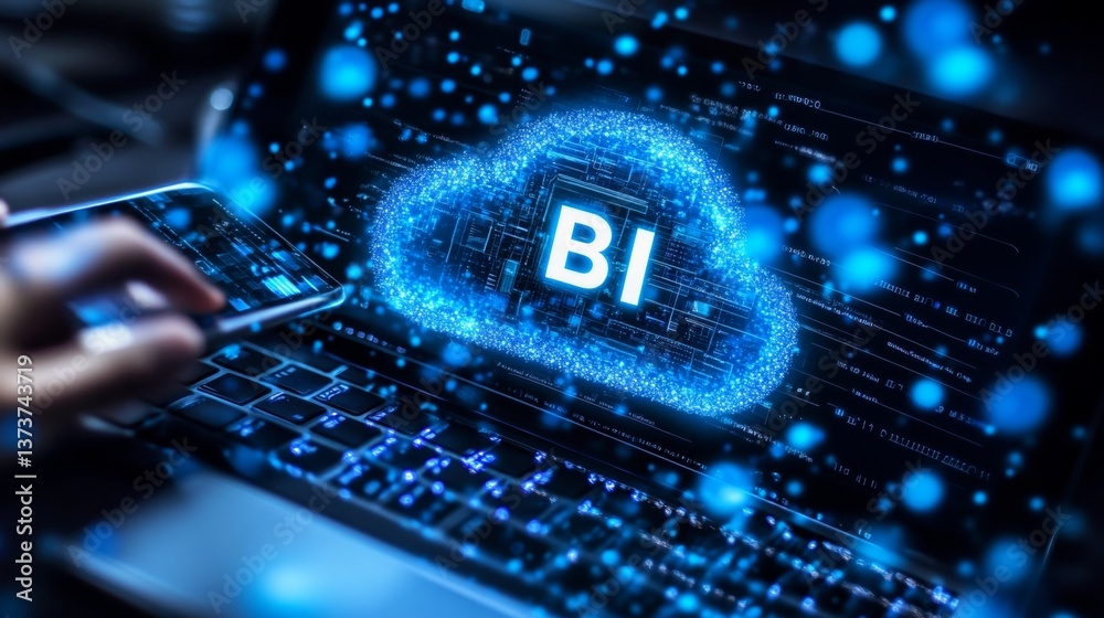 Poster business intelligence analytics, accessing cloud based bi software for data analysis.