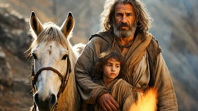Prophet of God the Patriarch and Father of Faith in the Biblical sacrifice scene 4K