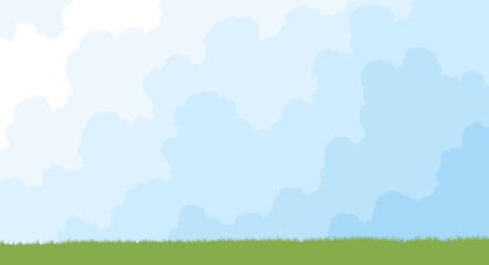 Fototapeta premium A Serene Blue Sky with Gentle, Fluffy Clouds Gracefully Hanging Over Lush Green Grass