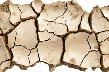 Cracked earth surface in detail isolated on transparent white background