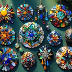 Stained Glass Ornaments Sun catchers and pendants composed of sh