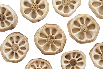 Dry lotus seed pods symbol of Zen isolated on transparent white background