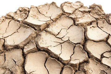 Dried cracked earth isolated on transparent white background