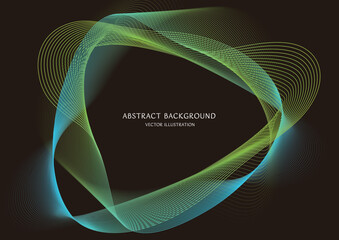 黒の背景に青と緑グラデーションの抽象的な円形の曲線の背景のベクター素材