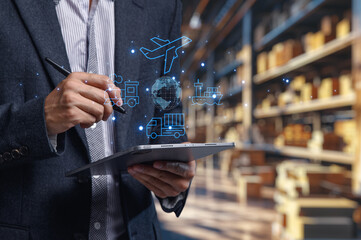 Professional in Suit Analyzing Global Trading Logistics Concept