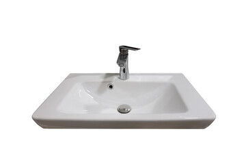 white washbasin with tap isolated on white background
