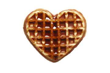 Heart waffle with syrup on white Background.