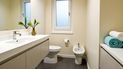 modern bathroom with white towel and sink