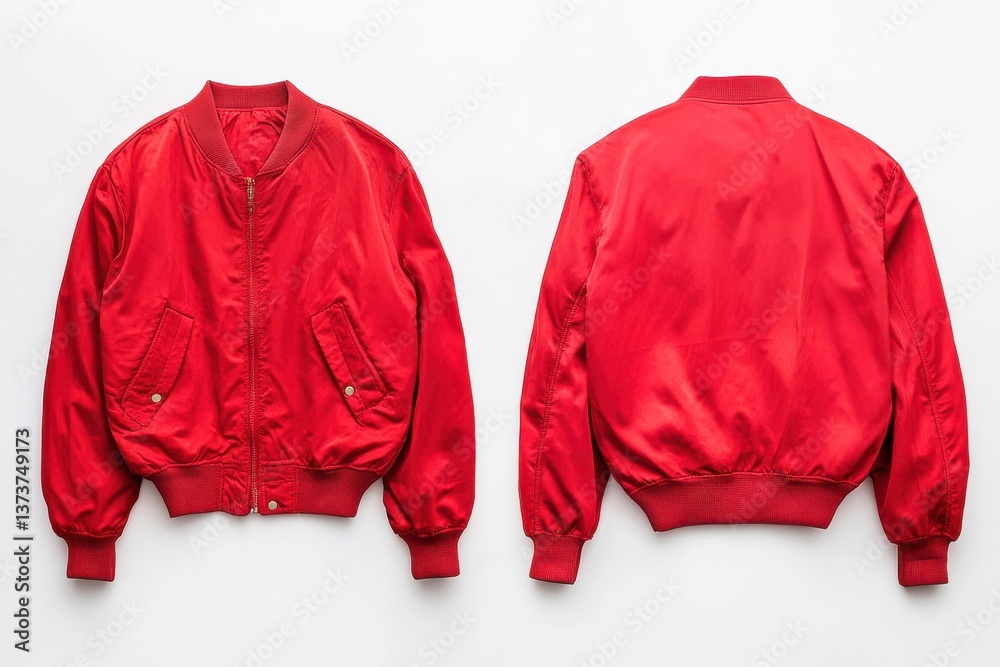 Aufkleber stylish red bomber jacket on display against a plain background showcasing versatile fashion options