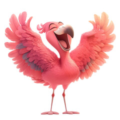 Joyful flamingo illustration on a transparent background animated style vibrant colors