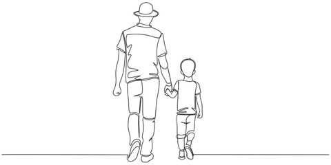 Fathers day line art style vector illustration, father and son line art illustration