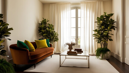 Fototapeta premium modern living room with fireplace