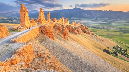 Ruins of ancient human's settlement on mountain, history and archeology idea 