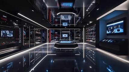 Obraz premium Futuristic retail space with luminous accents and modern design elements