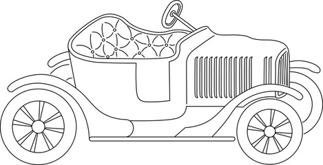 vintage car in doodle style in vector. Element for design advertisement mail posts poster print postcard banner