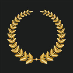 A round-shaped golden laurel wreath on a black background