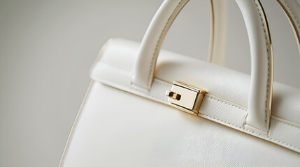 Elegant white handbag with gold hardware, minimalist design, perfect accessory for a sophisticated style.