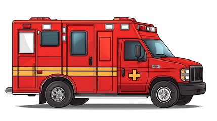 Red Ambulance Side View Illustration