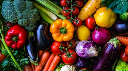 The concept of a healthy lifestyle and wellness is illustrated by a diverse and colorful array of fruits and vegetables, including tomatoes and peppers, set against a background that celebrates