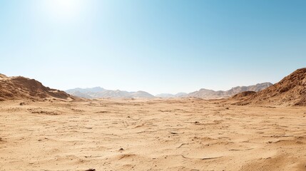 Fototapeta premium Expansive Arid Landscape Under Clear Blue Sky in Remote Desert Region