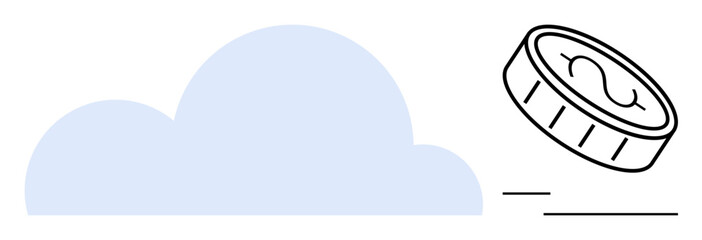 Floating cloud and coin, suggesting digital finance, cloud services, savings, online banking, investment, innovation, and technology trends. Ideal for fintech software digital economy modern