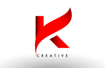 K red letter logo design icon. Creative curved swoosh K letter icon vector