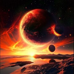 Obraz premium A breathtaking view of Earth and Moon during a stunning sunset.