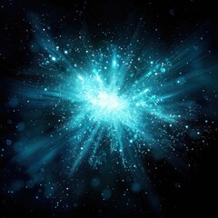 Fototapeta premium Bright Blue Explosion of Light Particles on Black Background
